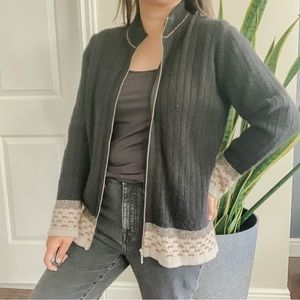 Native World New Zealand Possum Merino Wool Full Zip Sweater Black Small